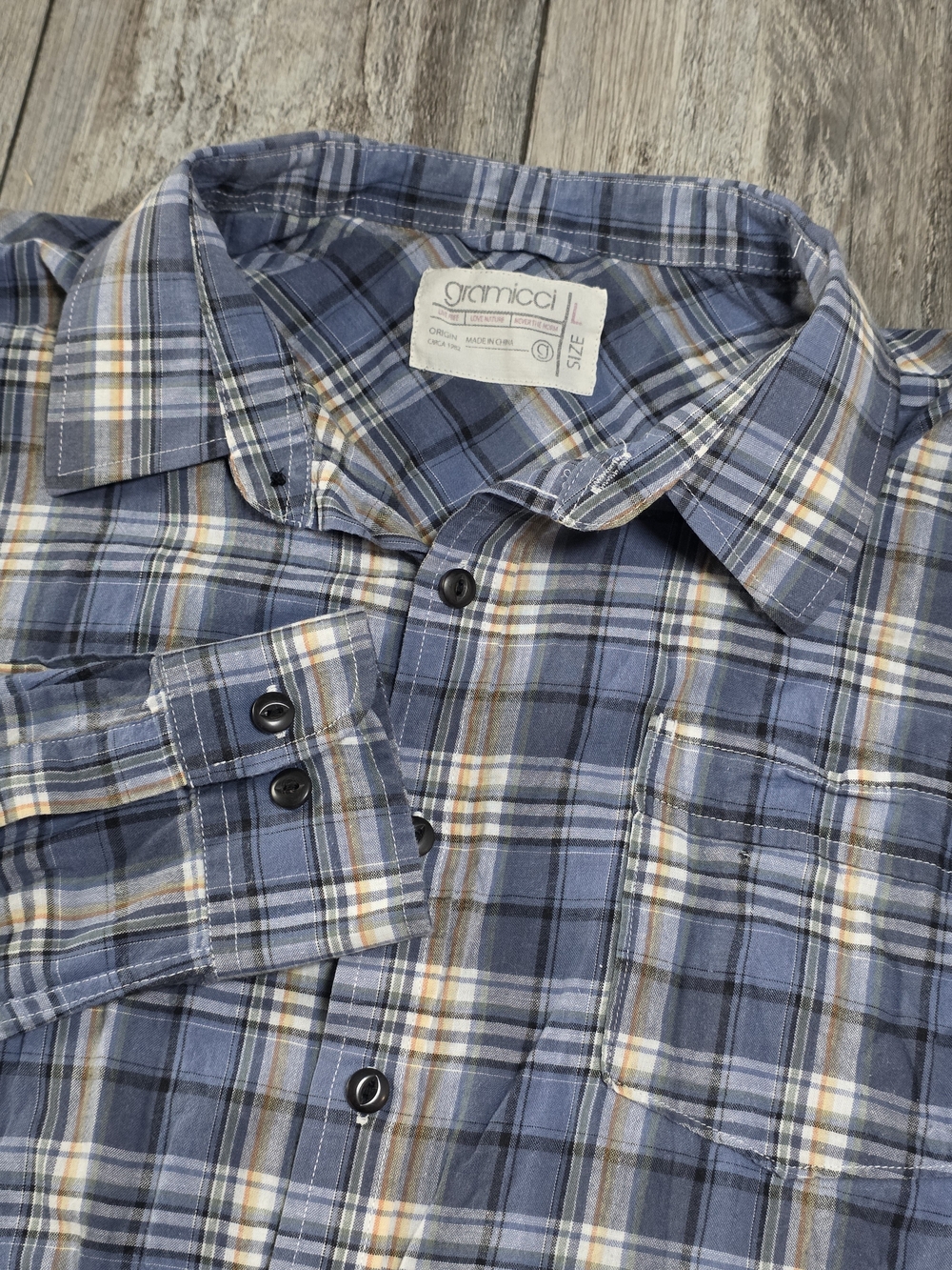 Gramicci Men's Lightweight 100% Cotton Poplin Plaid Button-down SS Shirt Sz Lg